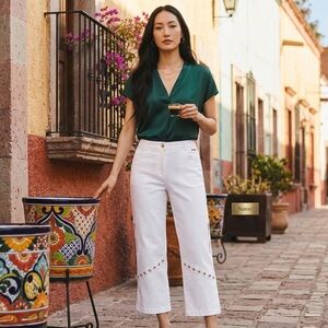 ST. JOHN SPORT BY MARIE GRAY WHITE GOLD ZIPPER GROMMET CROPPED ANKLE PANTS SZ 4
